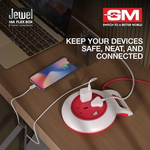GM 3208 Jewel 16A Extension Board with Circuit Breaker MCB | 3-Pin Flex Box | 4 Meter Power Cord | Safe & Reliable for High-Power Appliances. 2