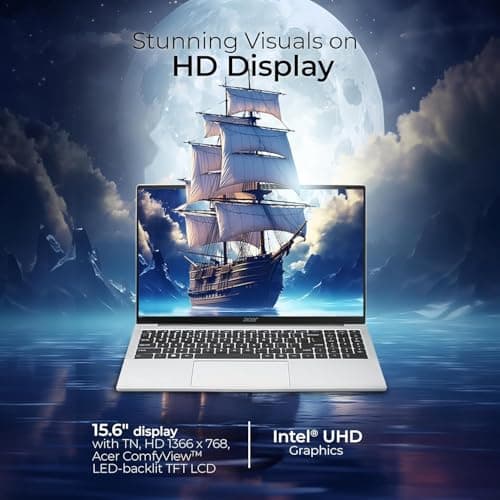 acer Aspire 3, Intel Celeron N4500, 12GB LPDDR4 RAM, 512GB SSD, Intel UHD Graphics, 15.6"/39.62cm HD, Windows 11 Home,Office Home & Student 2024, Pure Silver, 1.5KG, A325-45, Thin and Light Laptop 4