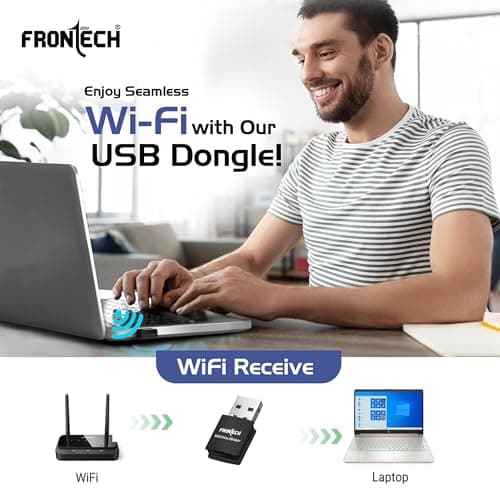 FRONTECH WiFi Dongle 300 Mbps Mini Wireless Network USB Wi-Fi Adapter for PC, Desktop, Laptop | Advanced WPA/WPA2 Security Standards, (0842, Black) 4