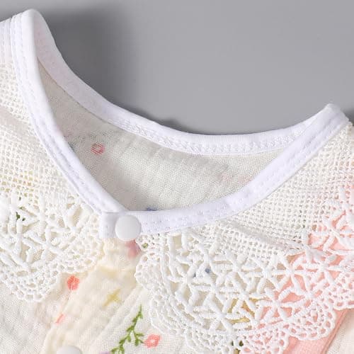 Hopscotch Girls Short Sleeves Pink Lace Collar Floral Cotton Romper For Ages (6-9 Months) 3