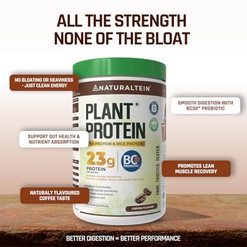 NATURALTEIN Plant Protein – 23g Clean Protein per Serving with BC30 Probiotic | Natural Coffee Flavour | Supports Strength, Energy & Gut Health | No Added Sugar | 100% Vegan, Natural & Easily Digestib 4