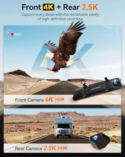 WOLFBOX G900 PRO Rear View Mirror Dash Cam for Car with 8MP STARVIS 2 IMX678, 12-Inch Dash Camera Front 4K and Rear 2.5K, Included 128GB Card, Voice Control, 5.8GHz WiFi, GPS, Loop Recording, G-Sensor 2