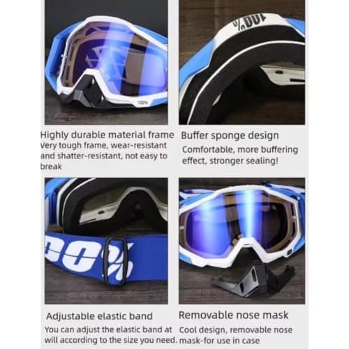 Motorcycle Goggles, Motocross Goggles, Dirt Bike ATV Glasses, UV Protection, Anti Fog, Racing Goggles for Men, Women, Youth (Blue) 4