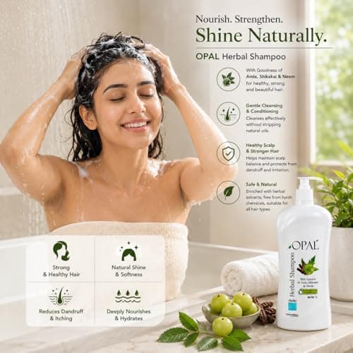 OPAL Herbal Hair Shampoo 1 Litre with Amla, Shikakai & Neem | Paraben Free Shampoo for frizzy and dry hair| Helpful for Hair Growth & Hair fall Control| Herbal Shampoo for Men & Women 2
