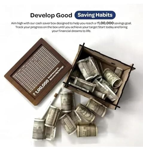 Sevaansh Wooden Money Saving Box 100000 Challenge |Wooden Piggy Bank for Adults & Kids | Money Goal Tracker Box | Home Savings Organizer Gift SE_Money_Bank_86 4