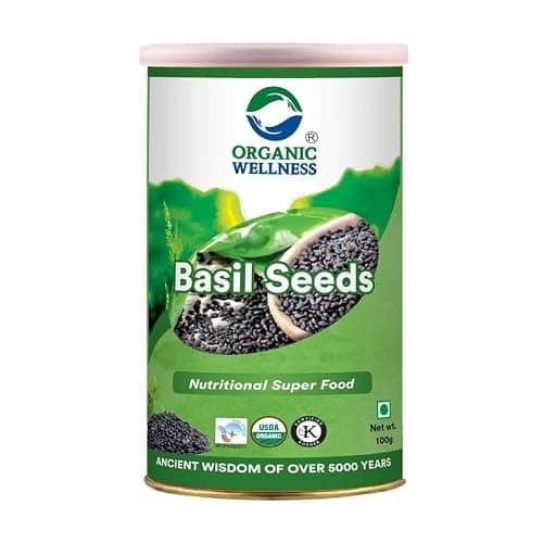 Organic Wellness Basil Seeds 100g | Sabja Seeds (Tukmaria) | USDA Certified Organic Superfood | High Fiber Natural Seeds for Drinks & Daily Wellness