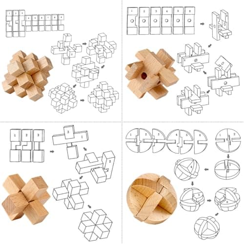 PATPAT 12 Pcs Brain Teaser Toys Puzzle for Adults & Kids Logic Training Stress Relief Wooden Puzzles for Kids Fidget Toy Mini Pocket Toy Metal Puzzles for Adults Mind Development Puzzle Games 2