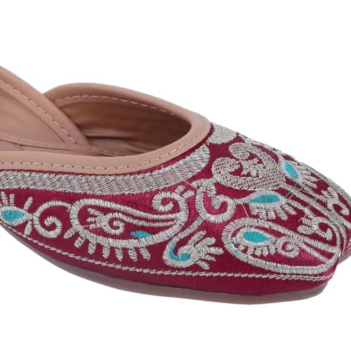 CatBird Women Embroidered Ethnic Jutti Slip-On Traditional Punjabi Mojari Flat Comfortable Festive & Wedding Footwear|6UK Multi 3