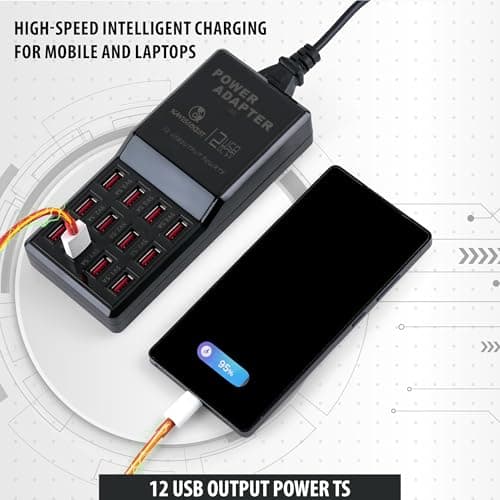 Naviscinest 12-Port USB Charging Station for Multiple Devices-Portable Fast USB Charging Hub Compatible with iPhone, Android, Tablet, AirPds & More-Compact Charger Block for Home, Office 2