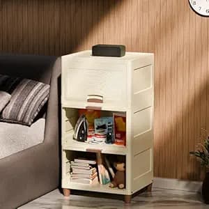 Amazon Basics Multi-Purpose Large Organizer | Modular Storage Box for Clothes, Kitchen, Bedroom & Living Room | Stackable Rack, Space-Saving Wardrobe Cabinet (Off White), 3 Piece, 37.5LX44.7WX27H cm