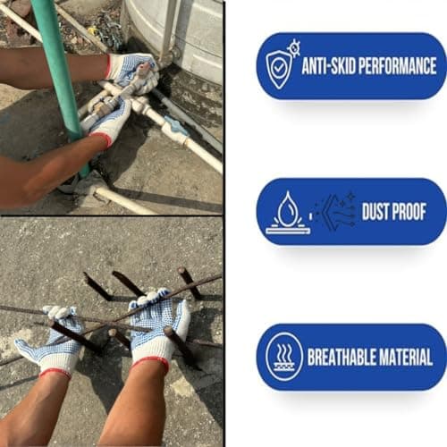 STYLERA Dotted Cotton Safety Hand Work Gloves for Better Grip Industrial Construction Gardening Assembling General Purpose Use Safety Hand Gloves (PACK OF 5 PAIR, WHITE DOTTED,) 4