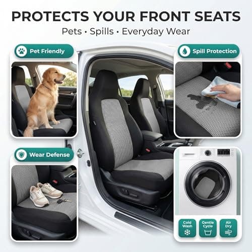 FH Group FB102102 Classic Cloth Car Pair Set High Back Seat Covers w. Gift, Gray/Black- Fit Most Car, Truck, SUV, or Van 5