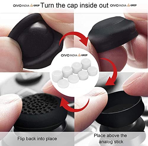 OIVO INDIA 8Pcs White Silicone FPS Thumb Grip Set (Compatible with PS5,PS4,Nintendo Switch Pro) 3