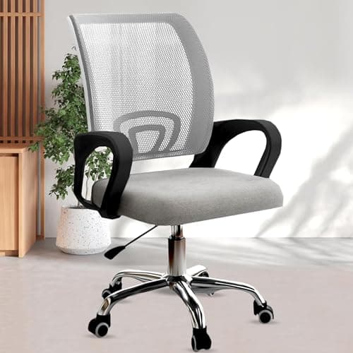 Casa Haus, Ergonomic Desk Chair Mesh Computer Chair with Lumbar Support Armrest Executive Rolling Swivel Adjustable Mid Back Chair - Jet Grey & Black Handle