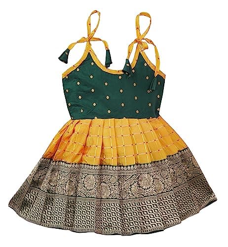 PW PLATYPUS WORLD New South Indian Traditional Pattu Pavadai Tapeta Silk Frock for Baby Girls Frock (3-6 Months)
