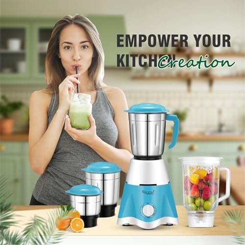 Skystar Star Eco 750 W Juicer Mixer Grinder For Kitchen With 4 Mixer Jars for Juicing, Mixing, and Grinding |Featuring Powertron Motor & Vent-X Technology |White Blue| 2 Years Motor Warranty 3