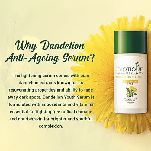 Biotique Dandelion Youth Anti-Ageing Serum| Ayurvedic and Organically Pure| Anti-Ageing Serum for Men & Women| Reduces Fine Lines & Wrinkles |100% Botanical Extracts| All Skin Types | 40ml 5
