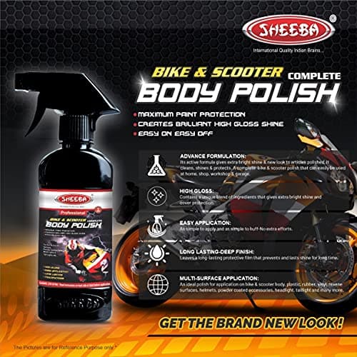 SHEEBA Bike & Scooter Complete Body Polish I High Gloss Shine I Easy Application I Long Lasting I Multipurpose Care for Painted, Plastic, Vinyl, Tyre, Helmet, Accessories - 200mL Pack. 4
