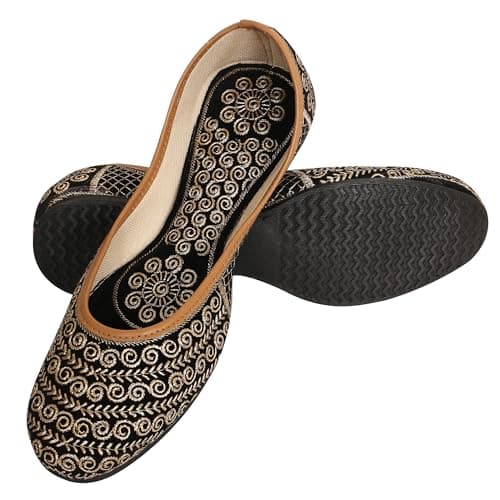 DFR Women Ethnic Rajasthani Embroidery Mojari's Punjabi Juti's Jutti’s, Color - Black, UK Size - 5