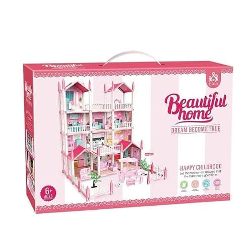 4-Story Dollhouse with 16 Rooms – Pretend Play House for Girls with Furniture & Accessories, DIY Building Toy Gift for Kids Age 3–10 Years 4