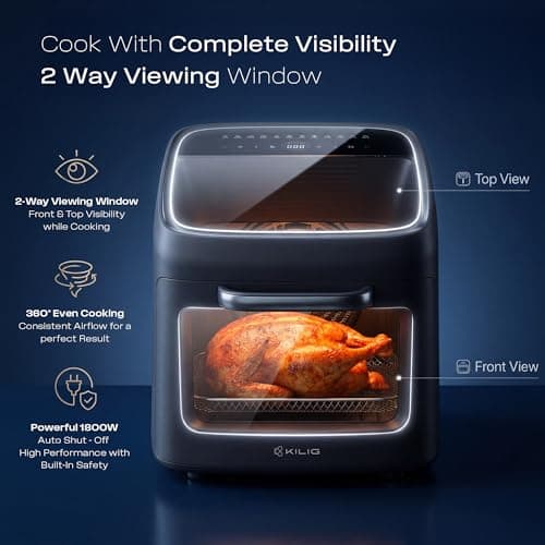 KILIG Nexa Edge 12L Digital Air Fryer Oven, 6-in-1, 1800W, 12 Presets, Rotisserie & Rotating Basket, StepChef App Control, 100% Toxin-Free, 2 Year Warranty, Matte Black 3