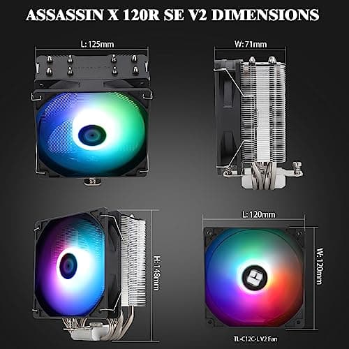 Thermalright Assassin X 120R SE V2 CPU Cooler, 4×6mm Heat Pipes, 1550RPM Speed 120mm RGB PWM Quiet Fan CPU Cooler with S-FDB Bearing, for AMD AM4 AM5/Intel 1700/1150/1151/1200/1851 2