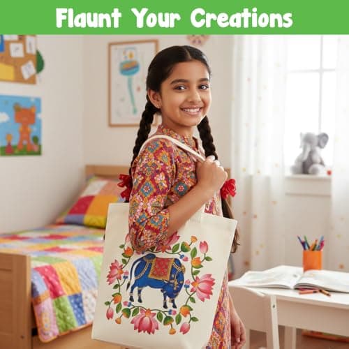 Asian Hobby Crafts Ethnic Art & Craft Painting Kit On Fabric | Learn 3 Traditional Indian Art Forms – Madhubani, Gond & Pichwai Printed | Creative Educational DIY Craft Set for Boys & Girls | Cultural 4