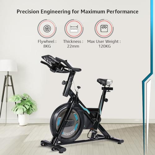 PowerMax Fitness Bs-150 Spin Exercise Bike For Home Use [10Kg Flywheel,Max User Weight 110Kg,Lcd Display,Belt Drive,3Pc Crank,Anti-Slip Pedal&Adjustable Seat] 1 Year Manufacturer Warranty,Black 4