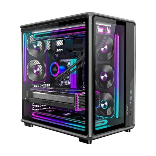 Ant Esports Crystal X8 Frame Gaming Cabinet | ATX Mid Tower | Dual Chamber Panoramic Tempered Glass | 8X 120mm Pre-Installed ARGB Fans (Mono Fan Frame) | Reverse Blade Intake | BTF Support | Black