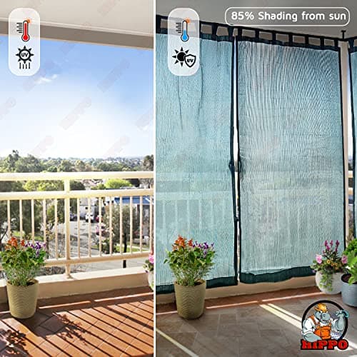 HIPPO Outdoor Balcony Sun, UV & Dust Protection Curtain HDPE Light Filtering 150 GSM Tab-Top Loop with Decorative Button Curtains for Home, Garden, Varanda, Hotel (Cool-Blue, 4.5FTX7.5FT, 2 PC) 2