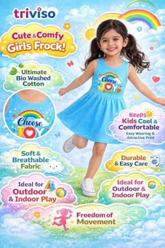 Triviso Baby Girls Soft Cotton Hosiery Summer Dress|Kid Girls Aline Frocks| Sleevless midi Dresses for 3 Month to 6 Years Pack of 3 6
