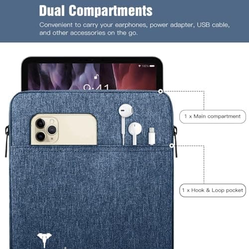 Tabelito Tablet Sleeve Bag Water-Resistant Case Cover Fits Upto 11.6 inch Tablets for Samsung/Lenovo/Galaxy Tab A9 Plus/S8/S9/Realme Pad/Honor Pad X9/Xiaomi Mi pad 6/Redmi Pad/Oneplus Pad(Blue) 2