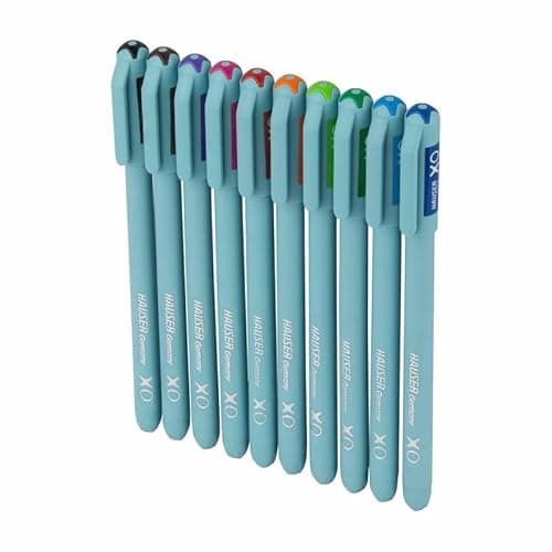 Hauser XO Multicolor Ball Pen Wallet Pack | Multi-Use Pen for Coloring, Doodling, Mandala, Writing | Minimalistic Aesthetic Looks with Pastel Body | Multicolor Ink, Set Of 10 3