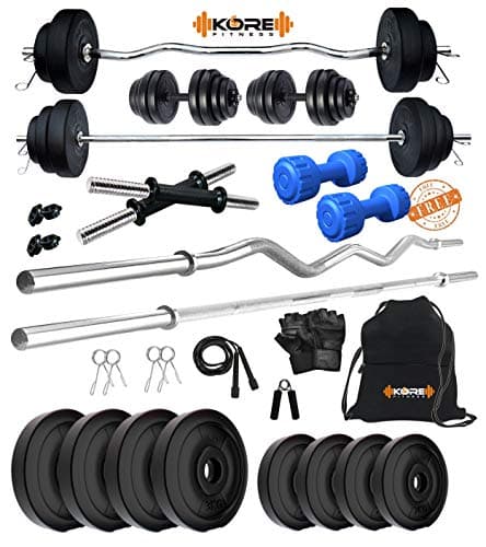 Kore PVC 20 Kg Combo 343 With PVC Dumbbells Home Gym Kit, Multicolour 2