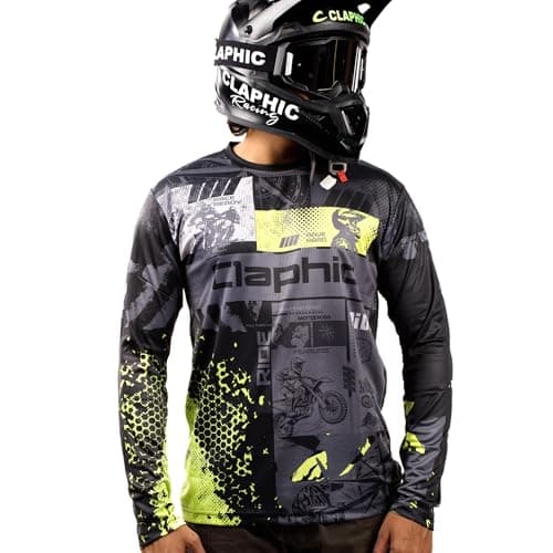 CLAPHIC Midnight Wolves Motocross Jersey | Riding Jersey Full Sleeve | Breathable Mesh | Reflective Logo | Neon | Dirt Bike MX Off-Road Enduro Riding Tshirt | S to 2XL (in, Alpha, 2XL, Regular)
