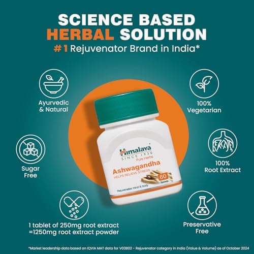 Himalaya Ashwagandha - General Wellness Tablets, 60 Tablets | Stress Relief | Rejuvenates Mind & Body 5