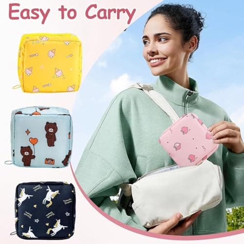 KASHIVAL Sanitary Napkin Storage Pouch (Set of 2) - Water-Resistant Period Bag for Women & Girls, Menstrual Pad & Tampon Organizer, Fabric Zippered Makeup & Cosmetic Pouch, Multi-Purpose Travel Bag 4