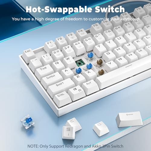 Redragon K552W-RGB 60% Mechanical Gaming Keyboard Compact 87 Key Mechanical Computer Keyboard KUMARA USB Wired Cherry MX Blue Equivalent Switches for Windows PC Gamers (White RGB Backlit) 3