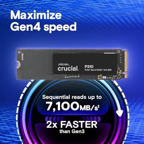 Crucial P310 500GB 2280 PCIe Gen4 3D NAND NVMe M.2 SSD – Up to 6,600MB/s – Shift up to Gen4 – Internal Solid State Drive (PC) – CT500P310SSD801 2