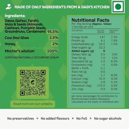 LADDUBAR Dryfruit Energy Bars | 10% Protein | 96% Dryfruits & Dates | Purchase one get one | Gluten Free | No Refined Sugar | Fasting Friendly | Mama Nourish | Pack of 1(5 Bars x 35g) | As Seen on Sha 2