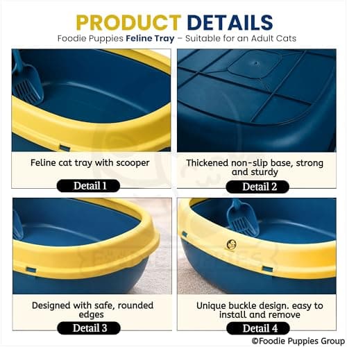 Foodie Puppies Cat Litter Tray with Scooper Cat Toilet - (Feline Tray, 55cm*44cm*19cm) for Cats and Kittens | with Even Rim, Reduces Odor, Perfect Starter for Toilet Training (Colour May Vary) 5