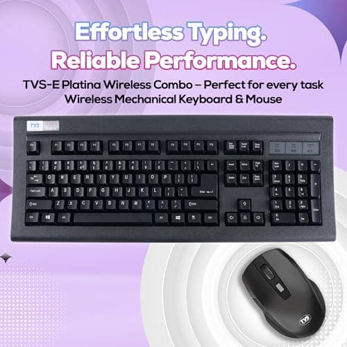 TVS Electronics Platina Wireless Mechanical Keyboard & Mouse Combo | Adujustble Tilt Legs | Laser-Etched Key Caps | Optical Adjustable DPI 1600 | 50M Keystroke | 10M Range | 1-Year Warranty | Black 2