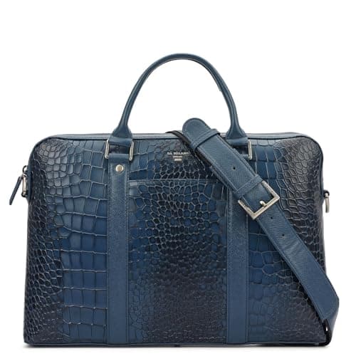 Da Milano Leather Laptop Bag for Men & for Women - Fits Upto 13" Laptop - Blue (SL-10046M)