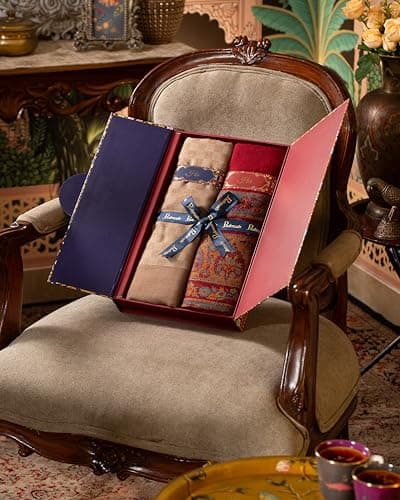 Pashtush His and Her set of Fine Wool Stoles, With Premium Gift Box, Beige and Maroon 3