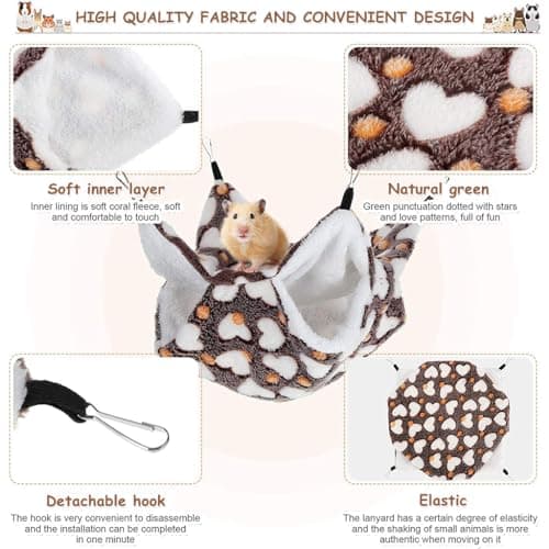 Qpets Winter Hammock Bed For Small Animals, Hibernation Plush Hammock Bed Hanging Squirrel House Small Pets Sleeping Bag For Guinea Pig, Ferrets, Hamsters, Hedgehogs, Chinchillas (L) - Multicolor 4