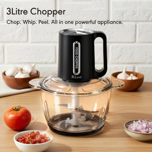 Rico 3 Litre Electric Chopper with Stainless Steel Bowl | 300W Motor | 3 Speed Modes | 4 Stainless Steel Blades | Vegetable & Onion Cutter with Garlic Peeler & Whipper (Transparent.) 3