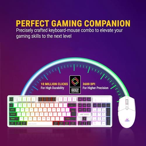Ant Esports KM1610 LED Gaming Keyboard and Mouse Combo, 104 Keys Rainbow Backlit Keyboard and 7 Colour RGB Mouse for PC Laptop Xbox PS4 Gamers and Work, White 2