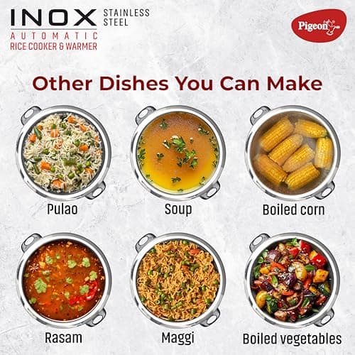 Pigeon Inox Rice Cooker with Double pot, 1.8 litres | Stainless Steel Lid | 700 Watts | 2 Steel Cooking Pot | Measuring Cup | Spatula | Energy Efficient Cooking 5