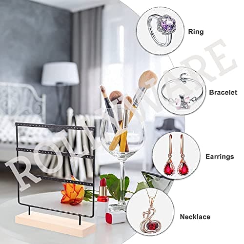 ROLLYWARE Earring 3 Layer 70 Holes Holder Stand Organizer Jewelry Display Stands Earring Organizer Stand Suitable to Organize Necklace & Bracelets & Earring Holder Jewelry Holder Black. 4