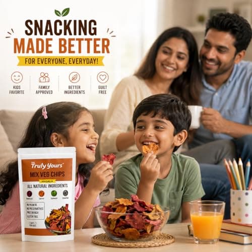 Truly Yours Mix Veg Chips Masala | Healthy Vegetable Chips Snack Made with Beetroot, Carrot, Spinach & Methi Dana | Gluten Free | No Palm Oil | No Preservatives | Crunchy Kids & Tea Time Snack 5